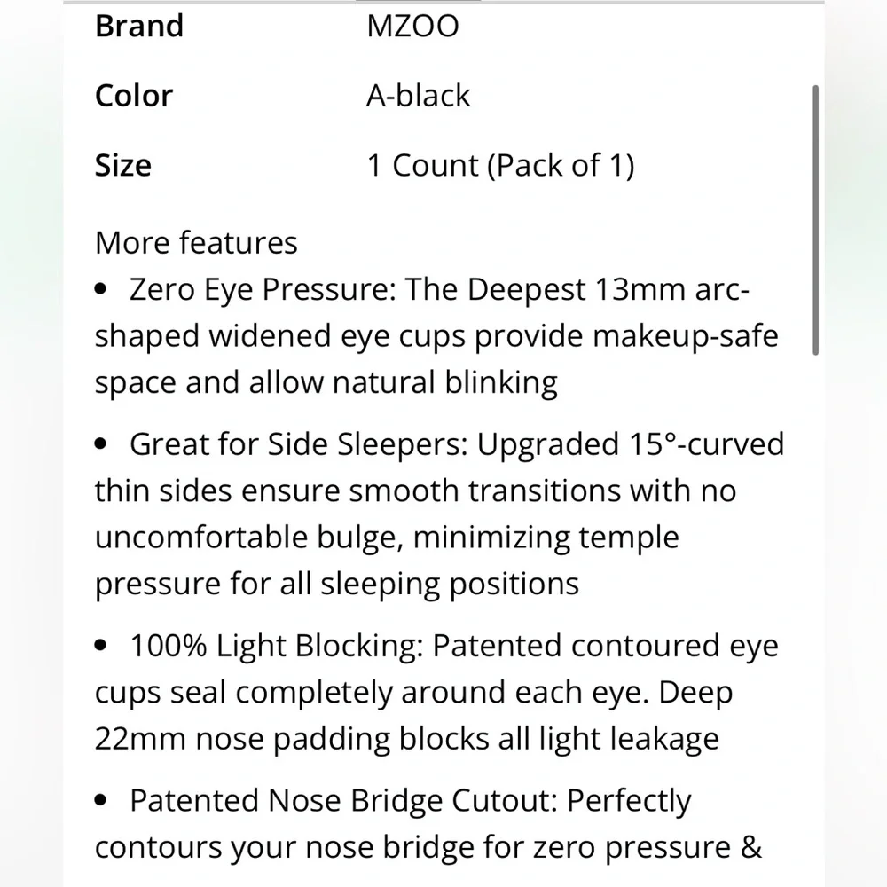 Black 3D Sleep Mask Zero Eye Pressure